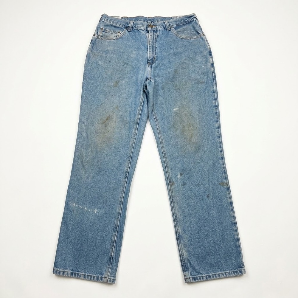Carhartt Mens Relaxed Fit Straight Leg Jeans Light Wash Blue Distressed 36x32